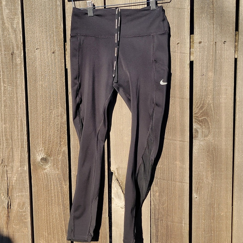 Nike Epic Luxe Womens 7/8 Running Tights Black Mesh Panel Leggings Pockets Sz XS